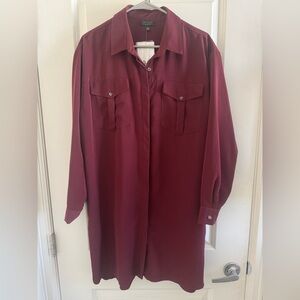 NWT Topshop Burgundy Shirtdress Long Sleeve Size US 10